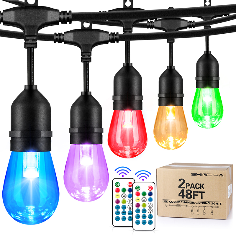 2-Pack 48FT Outdoor RGB String Lights
