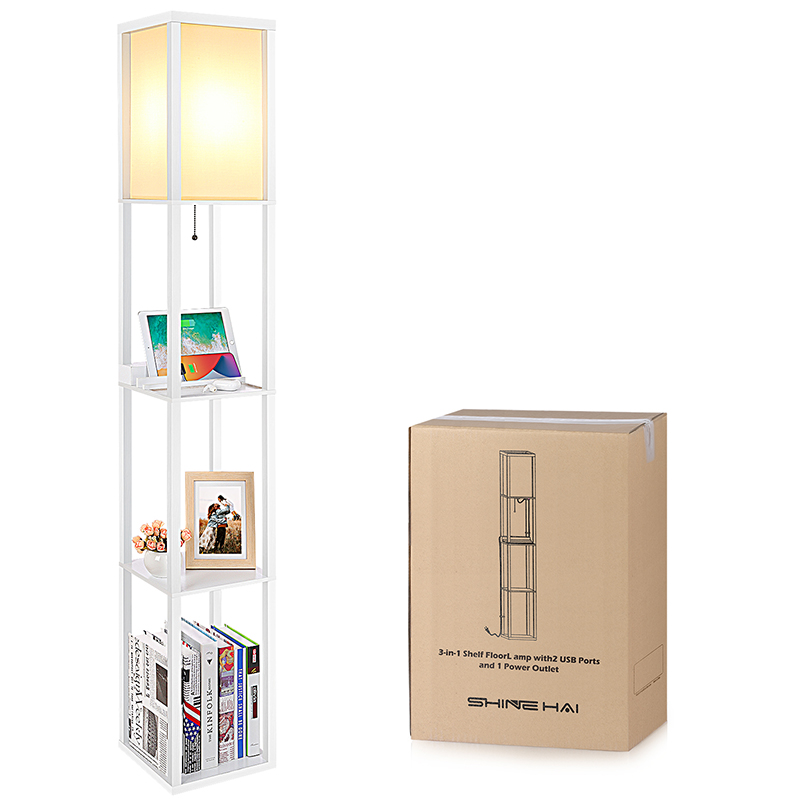 LED Shelf Floor Lamp, Modern Standing Lamp with 2 USB Ports and 1 Power Outlet