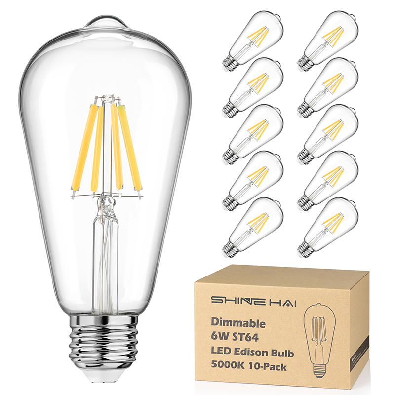 LED Edison Bulb Dimmable, Daylight White 5000K, 60W Equivalent, 6W