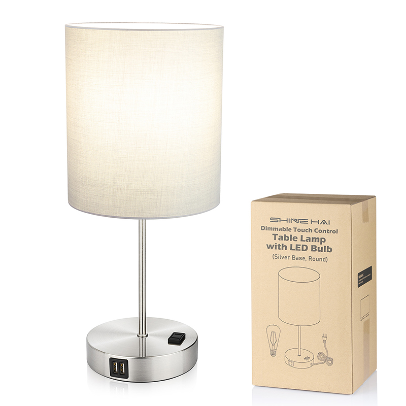 3 Way Dimmable Touch Control Table Lamp with 2 Fast USB Ports and AC Outlet